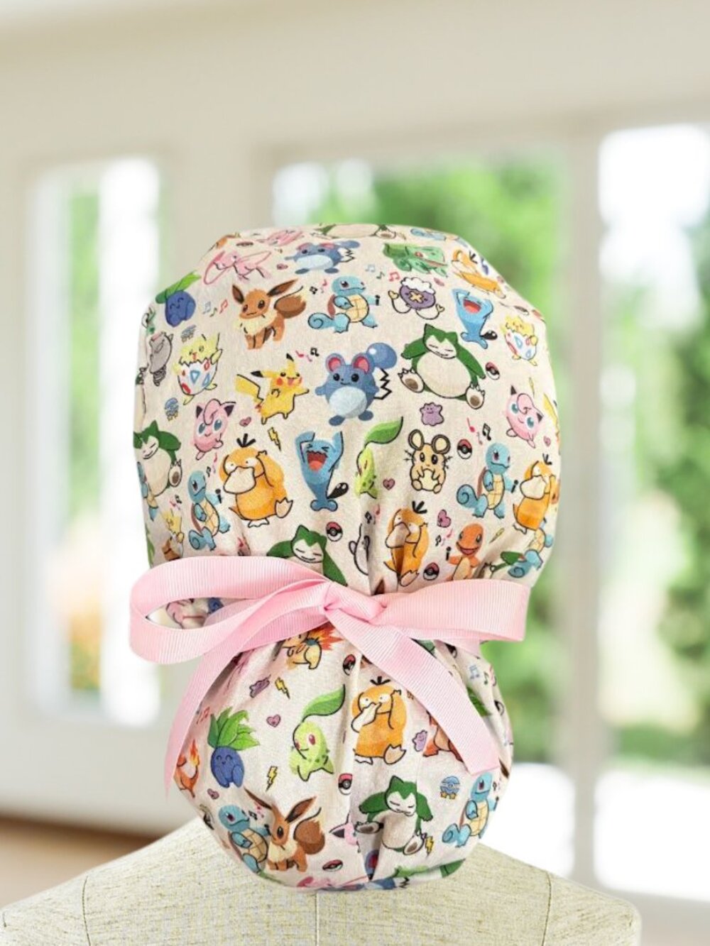Anime Poke Bone or Teal~ Ponytail  Scrub Cap: Surgical Hat, OR, CNA, RN,